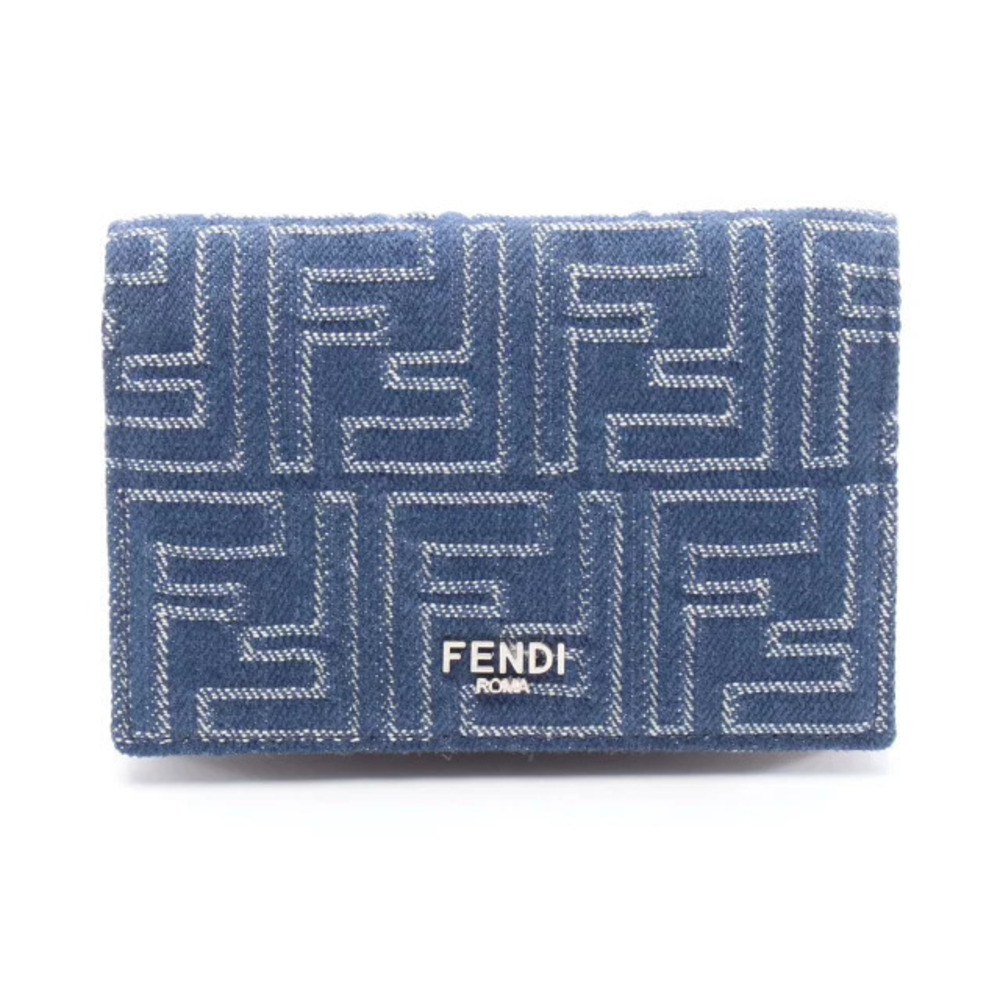 Fendi Card Case Wallet Accessory Denim Leather Navy Blue Brown
